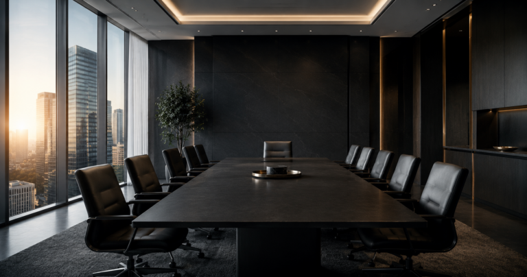 Modern empty boardroom representing executive protection insurance and management liability coverage.