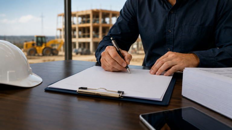 A Utah contractor reviewing updated insurance policy paperwork to meet new state requirements